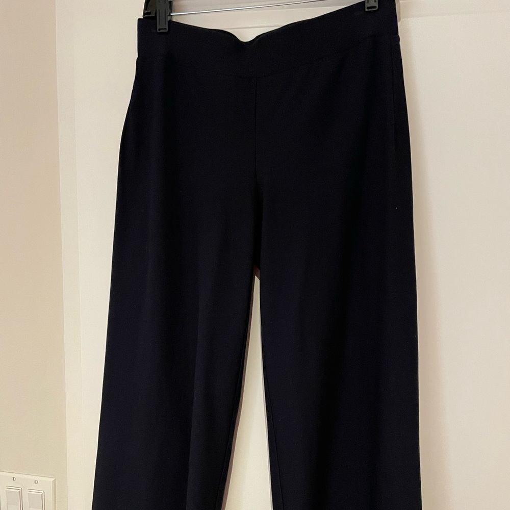 Eileen Fisher Washable Stretch Crepe Pant. Wide fit Cropped in Navy Blue size XS